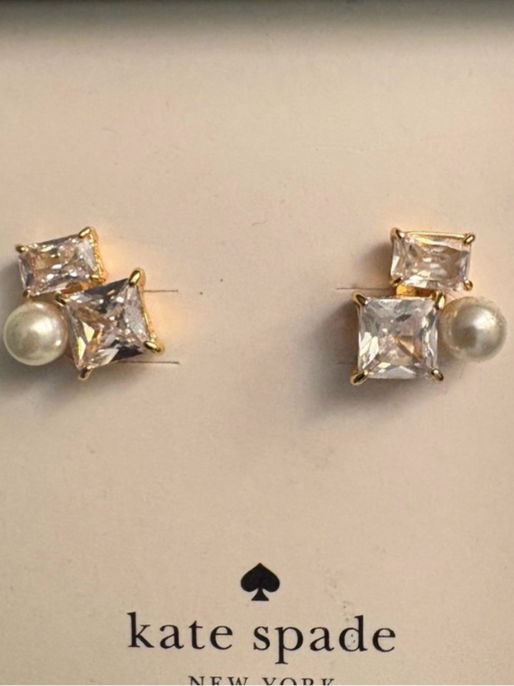 kate spade Gold Crystal & Pearl Stud Earrings